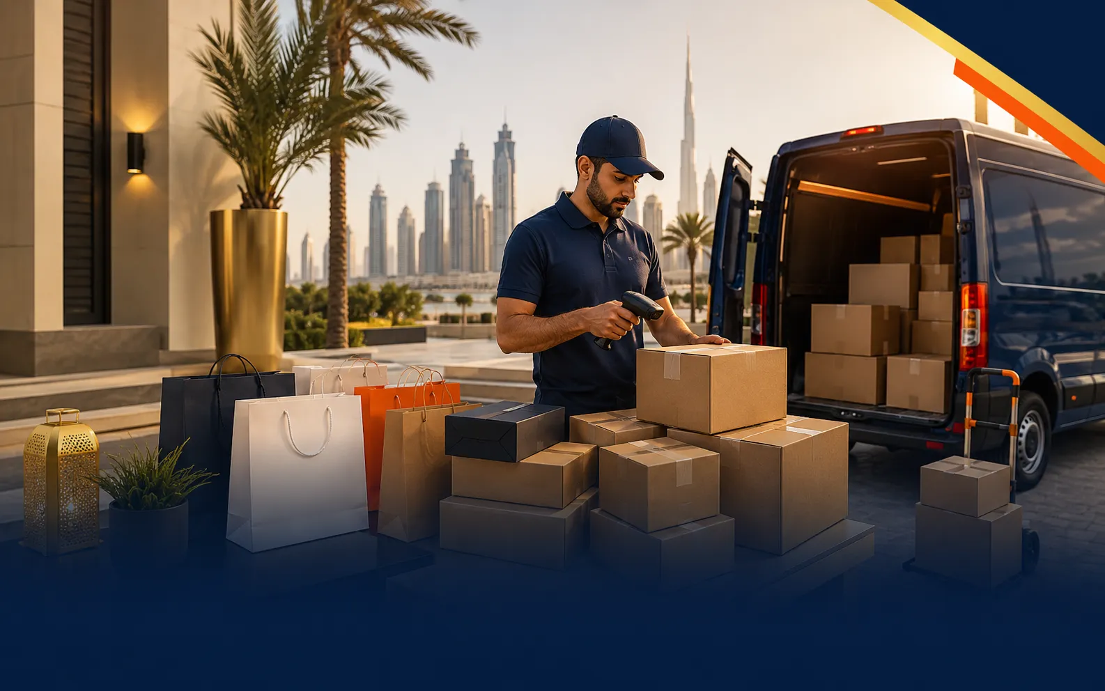 مندوب النخبة يجهز طرود المتاجر للتوصيل داخل الإمارات